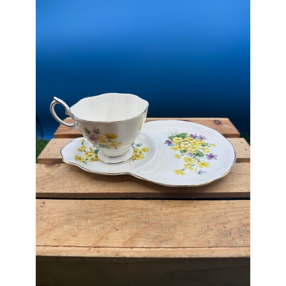 Royal Albert Fine Bone China TennisSet-Primrose/Violet Floral Snack Plate/Teacup